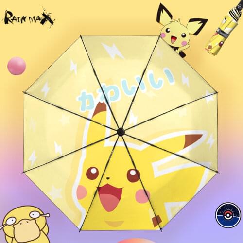 Pokemon series cute cartoon Pikachu Jenny Turtle Fully automatic childrens folding umbrella Boy and girl folding sun umbrella