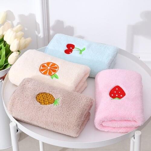 Fruits Face Towel Strawberry Cherry Embroidered Bathroom Home Soft Coral Velvet Nordic Towels for Adults Kids Toalla de cara