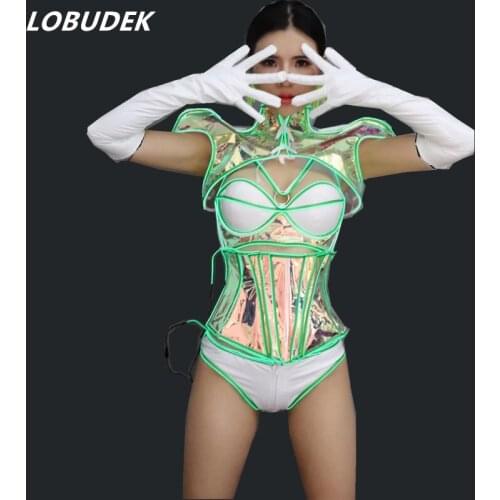 Reflective light blink Party Show Performance Sexy 5 pieces Bikini Set Dance Costume Nightclub Clothing Catwalk Stage Wears