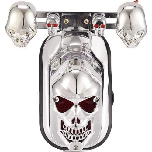 Chrome Skeleton Style Modified Motorcycle LED Black Skull Taillight with Turn Signal Motorbike Tail Lights Plus Steering