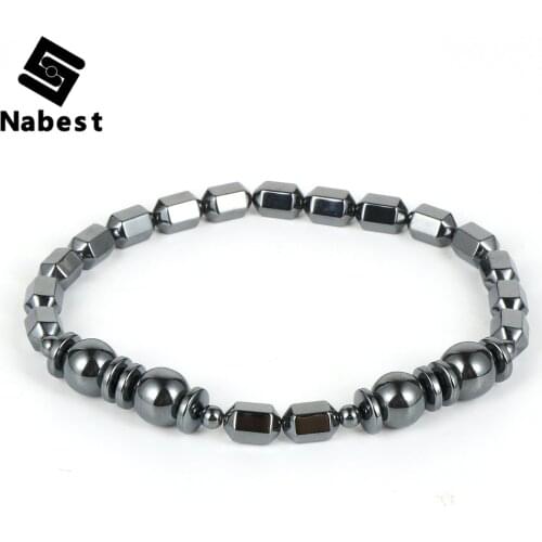 Men Women Natural Stone Black Hematite Faces Beads Bracelet Hematite Energy Health Care Bangle Fashion Simple Jewelry