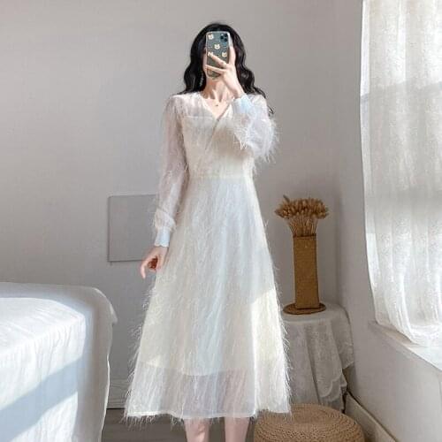 2021 Autumn New Sweet Lovely Gentle Elegant Slim Waist Temperament French Retro Tassel Fairy chic gentle wind super fairy Platyc