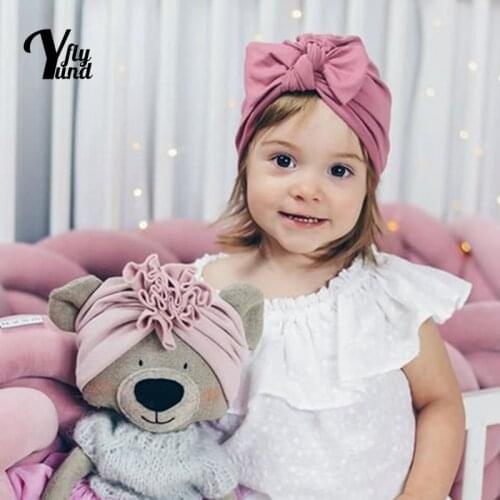 Yundfly Baby Girls Solid Color Bowknot Hats Soft Skin-friendly Cotton Newborn Caps Fashion Bows Headwear Kids Hair Accessories