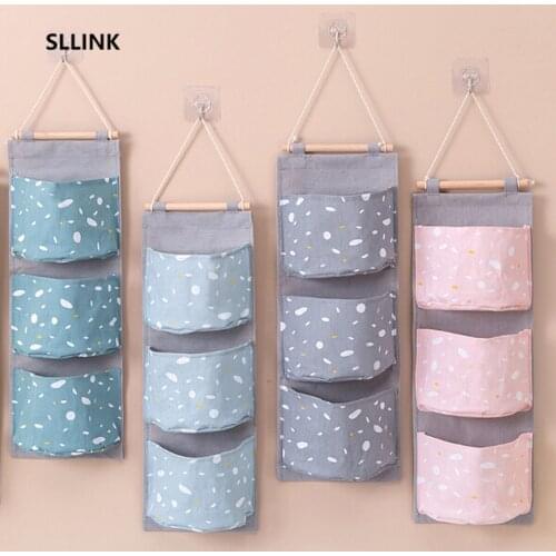 Hanging Storage Bag, Floral Print Household Hanging Ditty Bag Commodity Shelf, Green/Blue/Pink/Gray