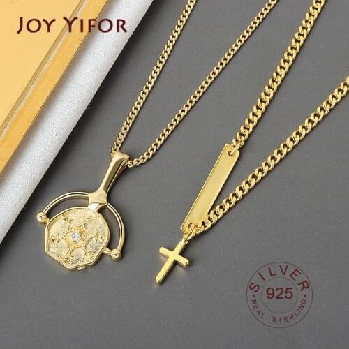 Real 925 Sterling Silver Elegant Double Layer gold color Geometric Pendant Necklace Fine Jewelry For Women Wedding Party Bijoux
