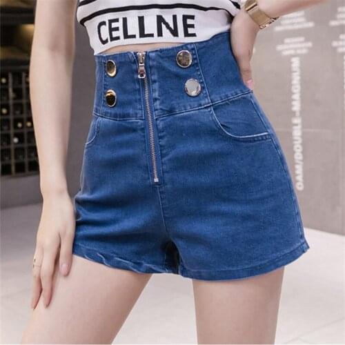 Summer Denim Shorts Women Pocket Zipper Fashion High Waist Stretch Jeans Shorts Female High Quality Loose Wide leg Short Pants