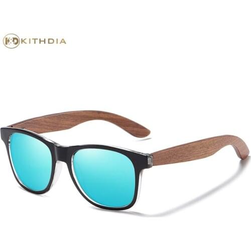 KITHDIA Black Walnut Wooden Polarized Sunglasses Men Mirror Sun Glasses Male UV400 Wooden Temples Sunglass Shades Oculos S5082