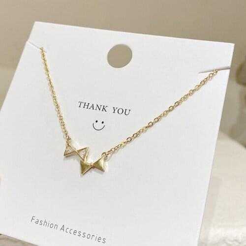 VSnow Summer Sweet Stainless Steel Bow-knot Pendant Necklace for Women Girls Gold Color Cubic Zircon Metallic Necklace Jewelry