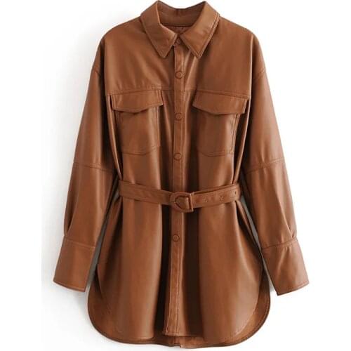 ZA Women Leather Shirt Street Personality Metal Single Buttons Pu Jacket New Autumn Winter Casual Long Sleeve Tops XITIMEAO