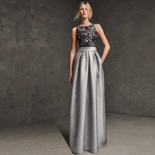 Women Dress Taffeta Lace Long Evening Dress Backless Sleeveless Prom Party Dresses Formal Robe De Soiree Wedding Guest Gown