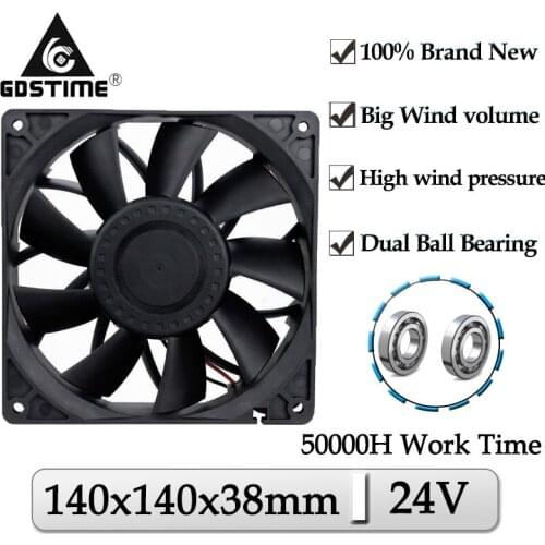 1Pcs Gdstime DC 24V 140x140x38mm 140mm Dual Ball Brushless Computer Case Cooler 140x38mm 14cm Axial High Speed PC Cooling Fan