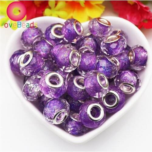 10Pcs New Handmade Glass Glitter Murano European Spacer Beads 5mm Hole Fit Pandora Charms Bracelet Necklace for Jewelry Making