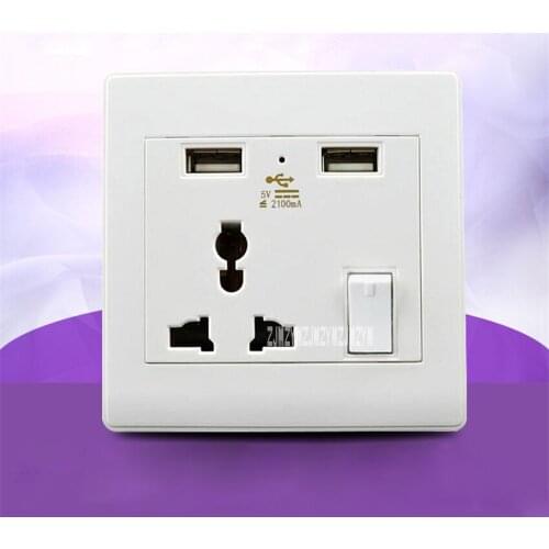20pcs/lot Multi-function Three-hole Wall Sockets With 2 USB 5V/2100mA Charger Universal Plug Switch Power Supply Plate DDS1000