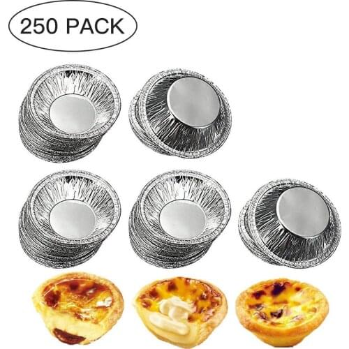 250pcs/pack Disposable Tinfoil Cupcake Circular Egg Tart Tins Kitchen Baking Cake Cups Mould Makers Cake Cups Foil Tart Pie Pans