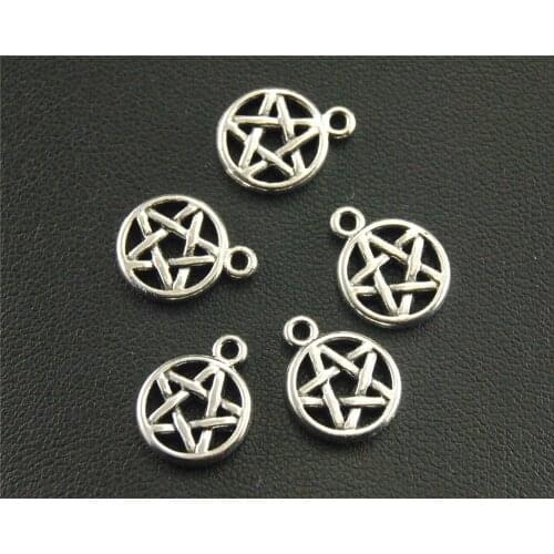30pcs Silver Color Pentagram circular Charm Pendant DIY Necklace Earring Findings 10mm A1410