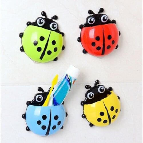 4 Color Ladybug Suction Hooks Rack Toothbrush Holder Toothpaste Container Wall Suction Decorations Organizer Kids Cartoon