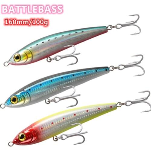 BATTLEBASS sea fishing lure Pencil Lures stickbait pelagus 160mm 100g VMC Hook Wobblers Bass Isca Artificial bait