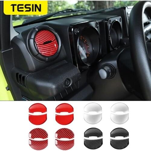 TESIN Car Interior Accessories ABS Carbon Fiber Dashboard Air-conditioning Outlet Decoration Stickers Ring for Suzuki Jimny 2019