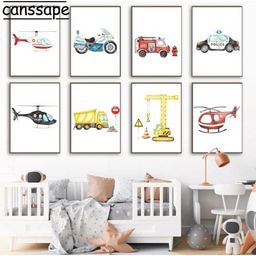 Nursery Wall Art Canvas Print Transportation Posters Airplane Truck Prints Cartoon Painting Car Pictures Boys Bedroom Decor