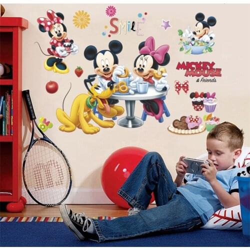 Disney mickey minnie mouse pluto wall stickers for kids rooms party home decor cartoon wall decals pvc mural art diy posters