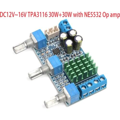 KYYSLB DC12~16V TPA3116 30W+30W Dual Channel High Power Digital Amplifier Board with Tone Amplifier Board With NE5532 Op amp