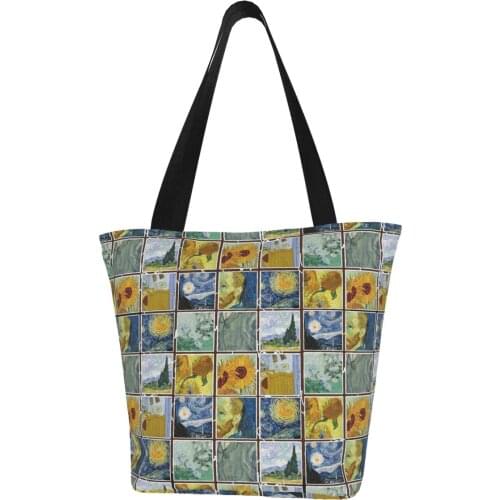 Eco Shopper Bag Women Casual Canvas Large Capacity Van Gogh Grocery Shopping Bag Daily Use Handbag Double Sided Shoulder Handbag
