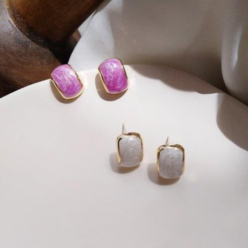 Elegant Geometry C Shape Stud Earrings For Women Creative Wedding White Pink Drip Oil Earrings Creative Party Jewelry Gift