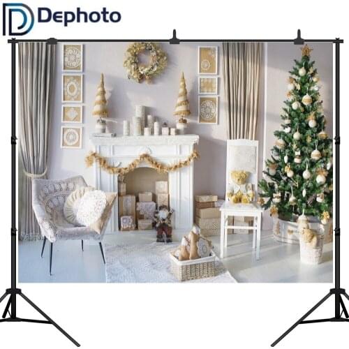 Dephoto Photography Background Christmas Tree Gift Fireplace Backdrop Photocall Shoot Photobooth Photo Studio