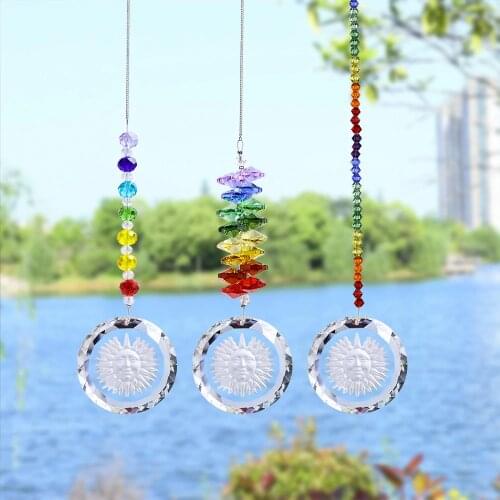 H&D 3pcs/Set Chakra Suncatcher With Sunflower Pendant Rainbow Hanging Crystal Sun Catcher For Window Home Garden Decoration Gift