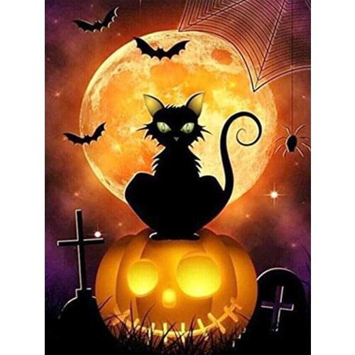 Halloween Diamond Painting Pumpkin Black Cat Round Full Drill Cartoon Nouveaute DIY Mosaic Embroidery 5D Cross Stitch Home Decor