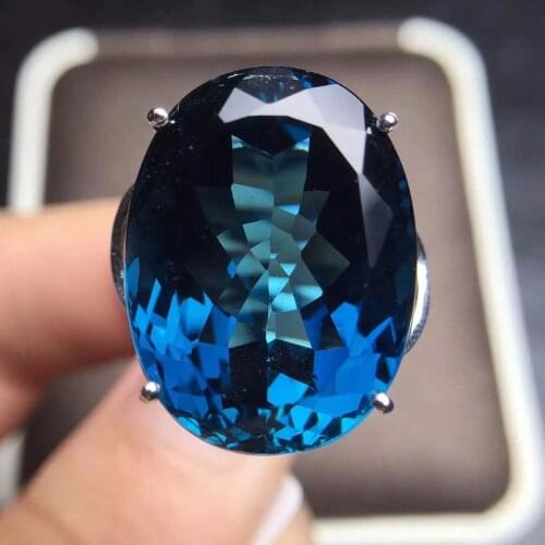 Fine Jewelry Real 18K Rose Gold AU750 100% Natural London Blue Topaz Gemstones Female Rings for Women Fine Ring