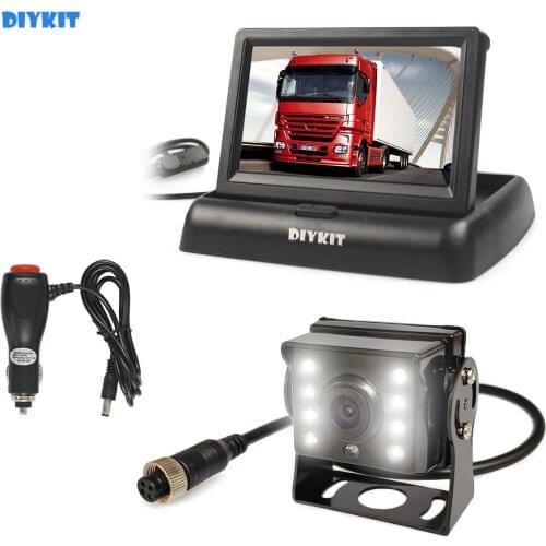 DIYKIT 4.3" Reverse Rear View Car Monitor Waterproof CCD LED Night Vision Backup Camera for Bus Truck Camera free Car Charger