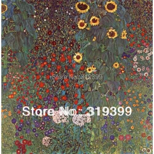 Oil Painting reproduction on Linen Canvas,Farm Garden with Sunflowers by gustav klimt,Free fast ship,Handmade,Museam Quali
