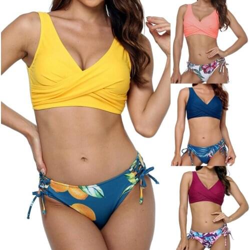 Bikini Set Cross Printed Women Backless Padded Lacing Swimwear for Swimming two piece bikini swimsuit women Summer купальник