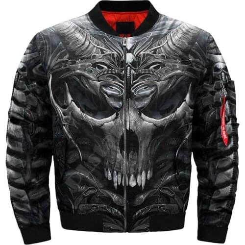 Bomber Jacket For Men And Women 3D Printed Skull Pattern Wear Thick Quilted Casual Fashion Coat For Men Outdoors In Winter