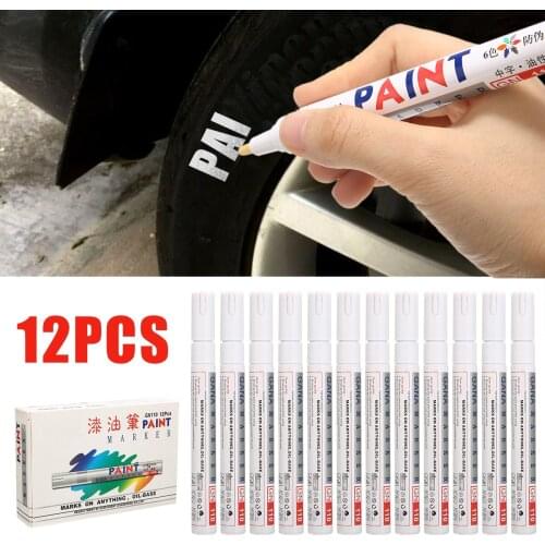 12pcs New White Marker Pens Waterproof Permanent Car Tyre Tire Tread Rubber Paint Marker Pen DIY Album Paper Stationery