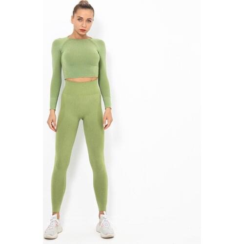 MINDYGOO High Quality Custom Logo Factory 2021 Seamless Knit Two Piece Stretch Butt Pants Running Fitness Suit