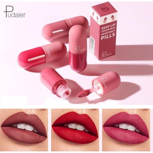Pudaier Mini Capsule Matte Liquid Lipstick 18 Color Velvet Waterproof Lip Gloss Long Lasting Sexy Matt Red Brown Makeup Lipstick