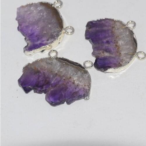 Fashion Jewelry Natural Slice Amethysts moon pendant female 2019 raw slab semi-circle geode druzy stone necklace pendant women