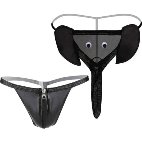 Men Gay Thong Sexy Underwear shorts Bare Buttocks Mesh Leather Underpants Pouch Thong G-String majtki men