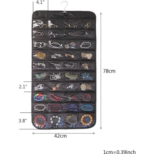N7MF 80 Pockets Double Sided Hanging Jewelry Display Organizer Storage Bag Non-woven Foldable Ring Necklace Bracelet Pouch