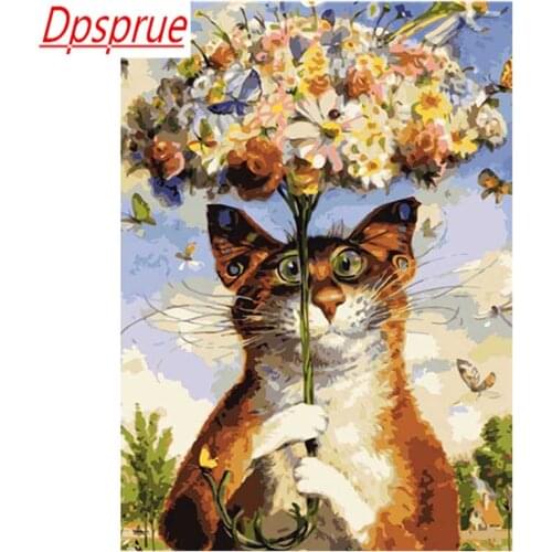 Dpsprue 5D Full Square Round DIY Diamond Painting Cross Stitch Animal Cat 3D Embroidery Diamond Mosaic Home Decor