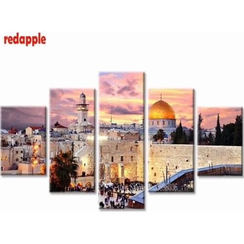 5pcs Diamond painting Islamic Muslim landscape picture by numbers 5d diamond embroidery cross-stitch drill stickers decor A41
