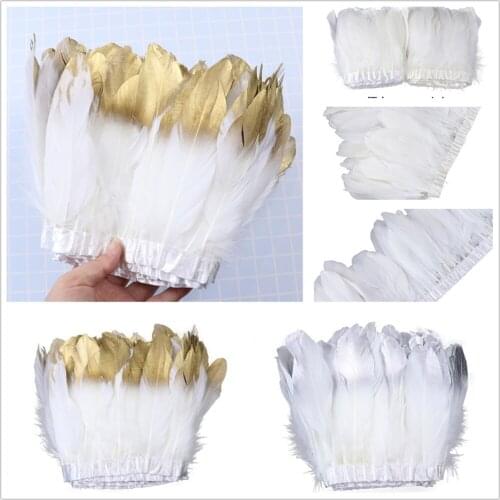 1Meter Natural White Goose Feathers Trim 6-8 inches Gold feathers fringe For Wedding Dress Decoration Sewing Crafts Plume