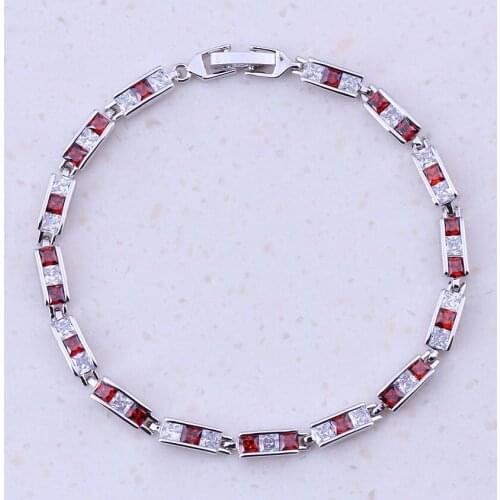 Charming Red Fashion Jewelry Crystal & Cubic Zirconia Silver Color Charm Bracelets For Women Wedding Free Gift Box D0069