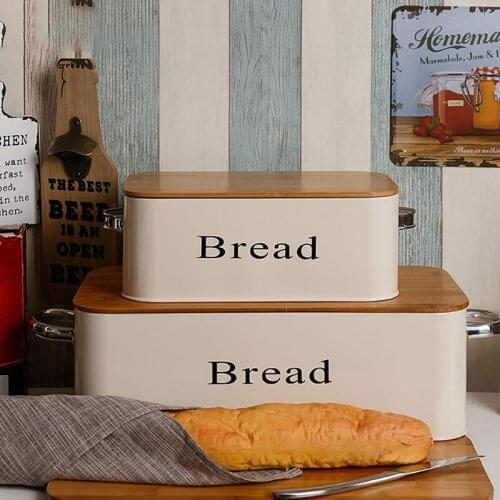 Powder coat cream galvanized bread storage box with bamboo cover