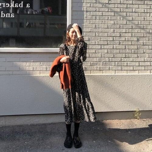 2020 Autumn Floral Printed Dress Warm Winter Thick Plush Bottoming Dress Vintage Long Sleeve O Neck Korean Slim Fit Vestidos