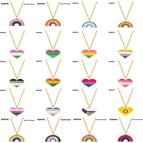 Transgender Rainbow Pansexual pride Genderqueer pride Asexual Pendant Necklace Rainbow Heart Necklace For Women Jewelry