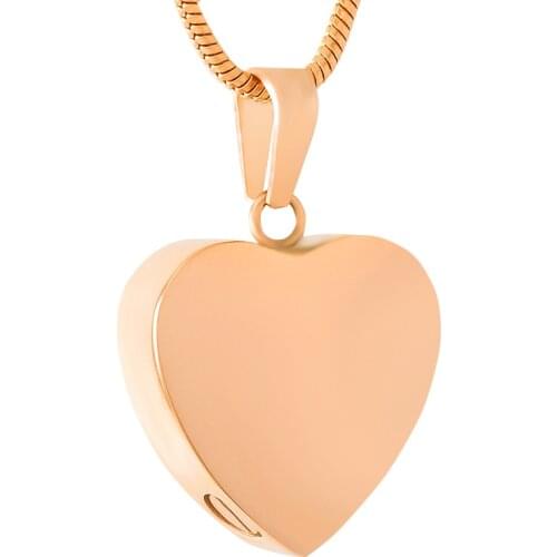 IJD8403 Rose Gold Heart Stainless Steel Cremation Keepsake Pendant Necklace for Ashes with Individual Engraving Souvenir Jewelry