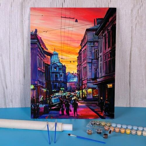 Landscape Evening In Lviv DIY Paint By Numbers Package Acrylic Paints 40*50 Oil Painting Loft Wall Picture For Handiwork